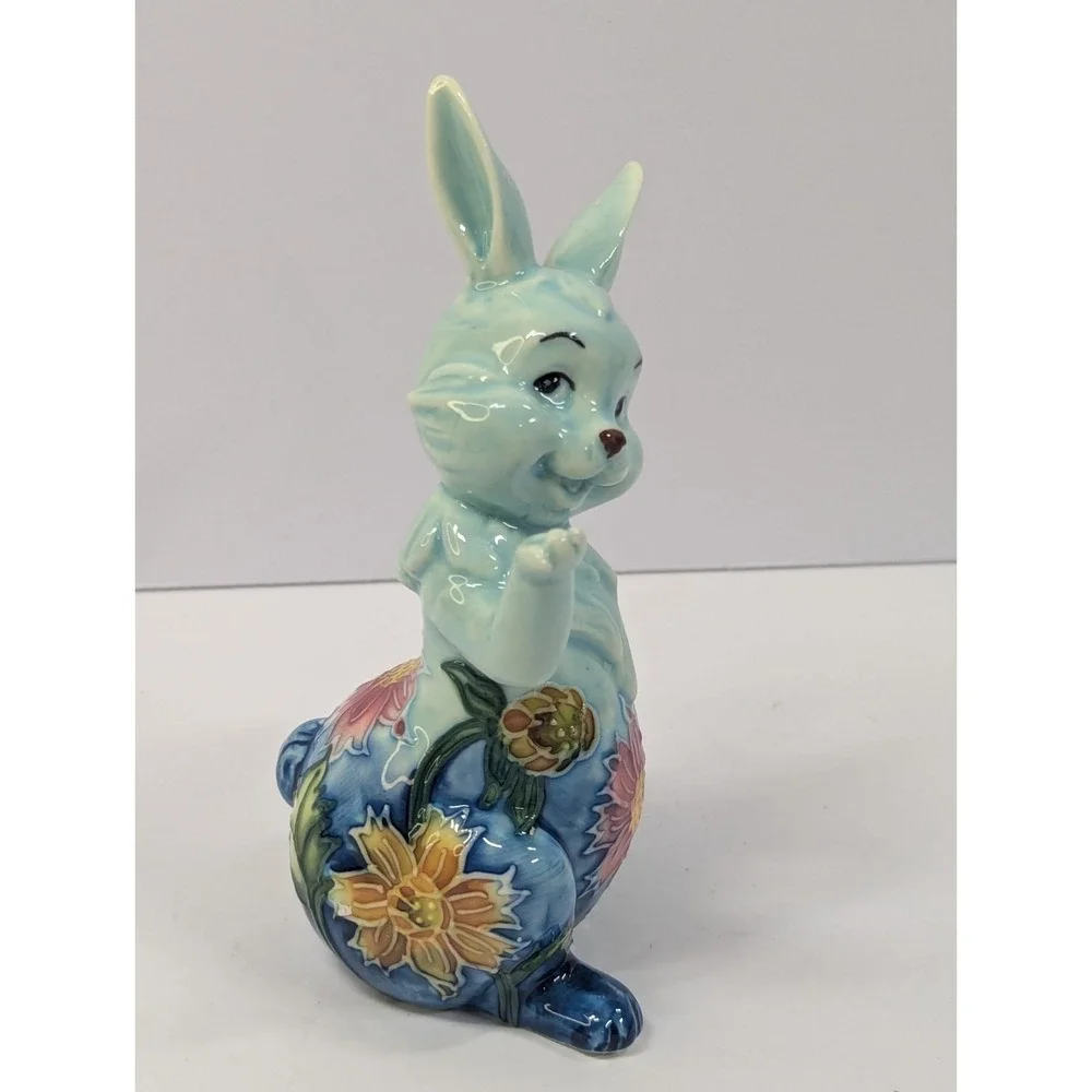 PAVONE Porcelain Rabbit Bunny Figure W Floral Accents